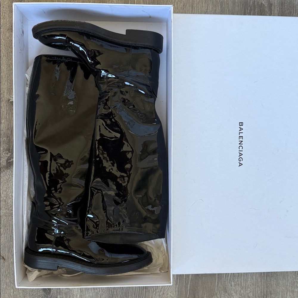 Balenciaga Shiny Black Knee-High Boots - Picture 14 of 14